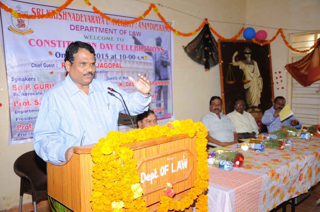 SKU VC Prof.Kuderu Rajagopal addressing Students of Law during Law Constitution Day Celebrations