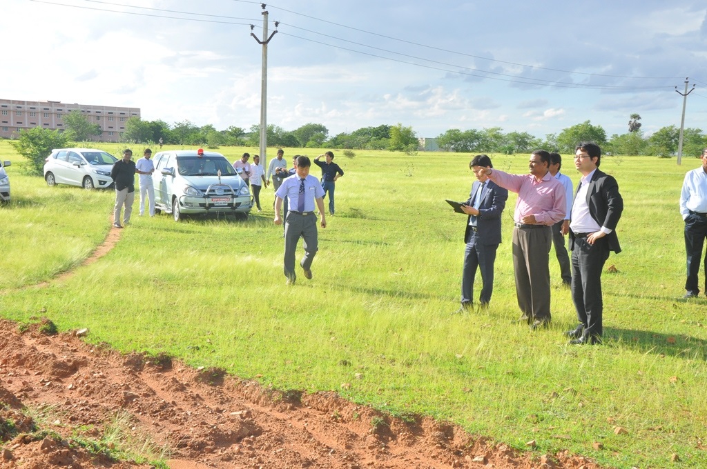 SKU VC Prof.Kuderu Rajagopal with Korean representatives inspecting land for installation of 1MW Solar Plant in SKU Premises